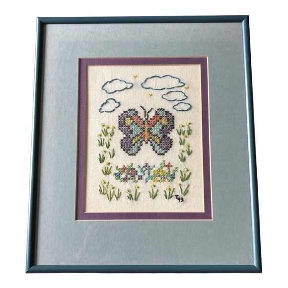 Other - vintage framed butterfly cross stitch